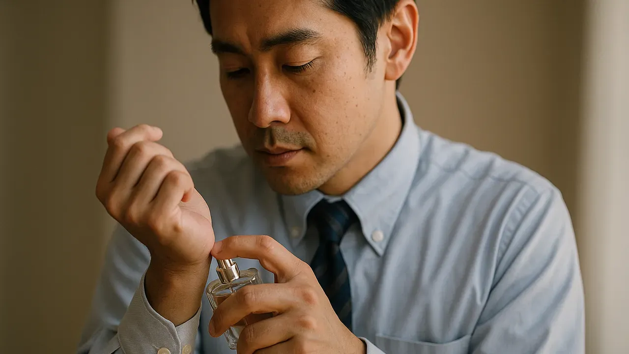 手首の脈打つ部分に香水をなじませる男性